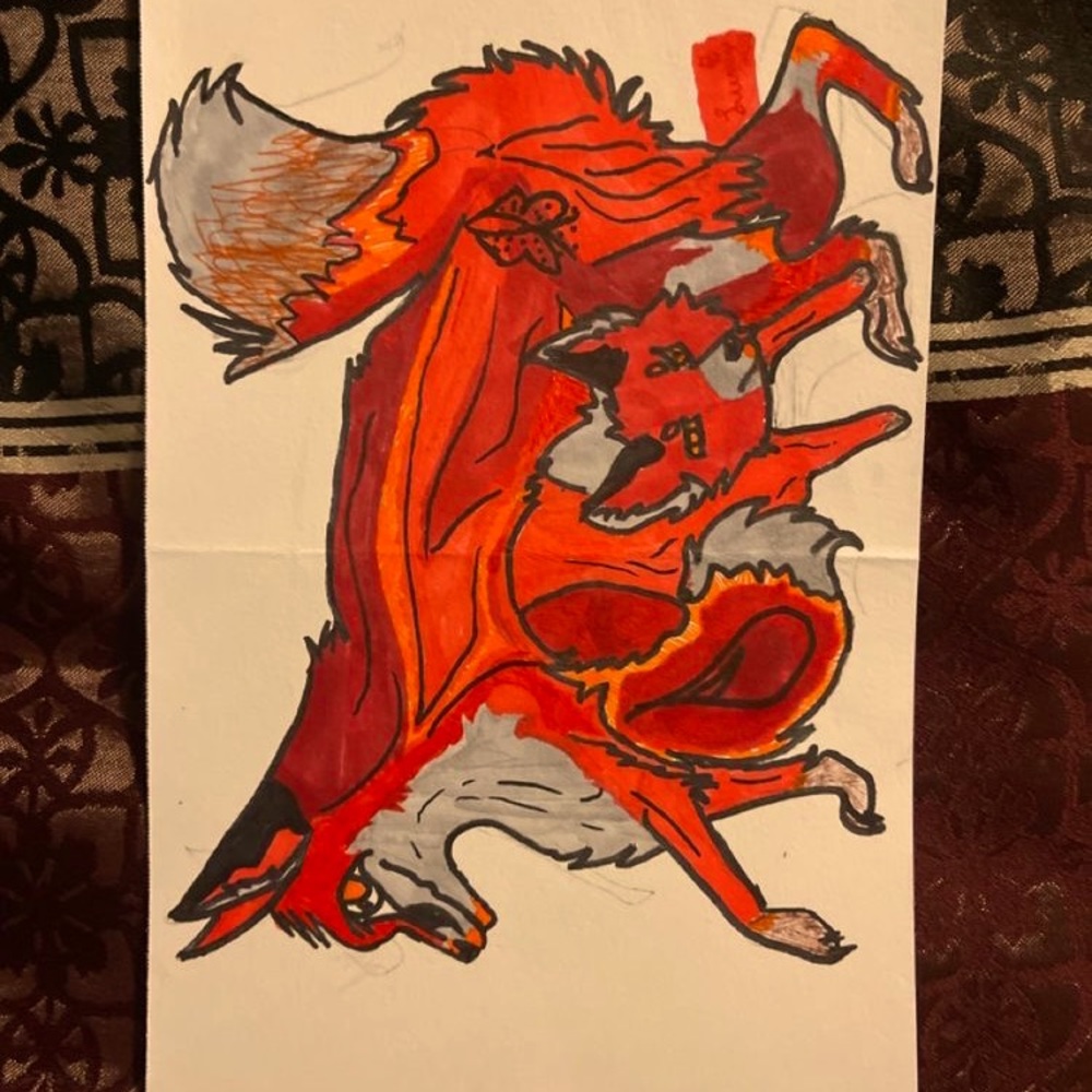 Fox Kit and Fox Mother Drawing with color!